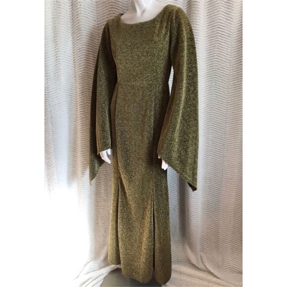 Order Plus Gold Sparkly Formal Bell Sleeve Dress (M) - Picture 1 of 8